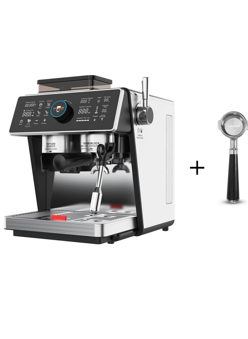 LePRESSO Semi Automatic Dual Boiler Coffee Machine with Touch Display & Adjustable Grinder, Espresso Maker, Milk Steamer, 20 Bar Pressure, Pitcher, Portafilter, Included Portafilter Bottomless 58mm Coffee Machines, Stainless Steel, Wood, Alloy(Ring), Ergonomic Design, Scoop & Tamper Included, Good for Home, Office, and more - Image 1